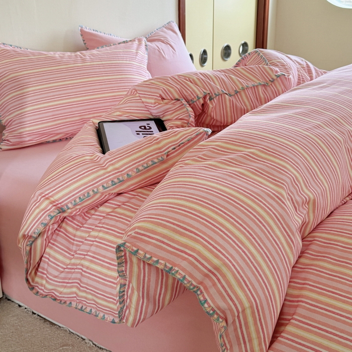 91家纺网 家纺一手货源 找家纺 （总）艾莱家纺 2025新款七彩贝壳全棉加厚超柔磨毛四件套