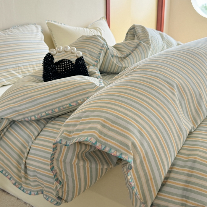 91家纺网 家纺一手货源 找家纺 （总）艾莱家纺 2025新款七彩贝壳全棉加厚超柔磨毛四件套