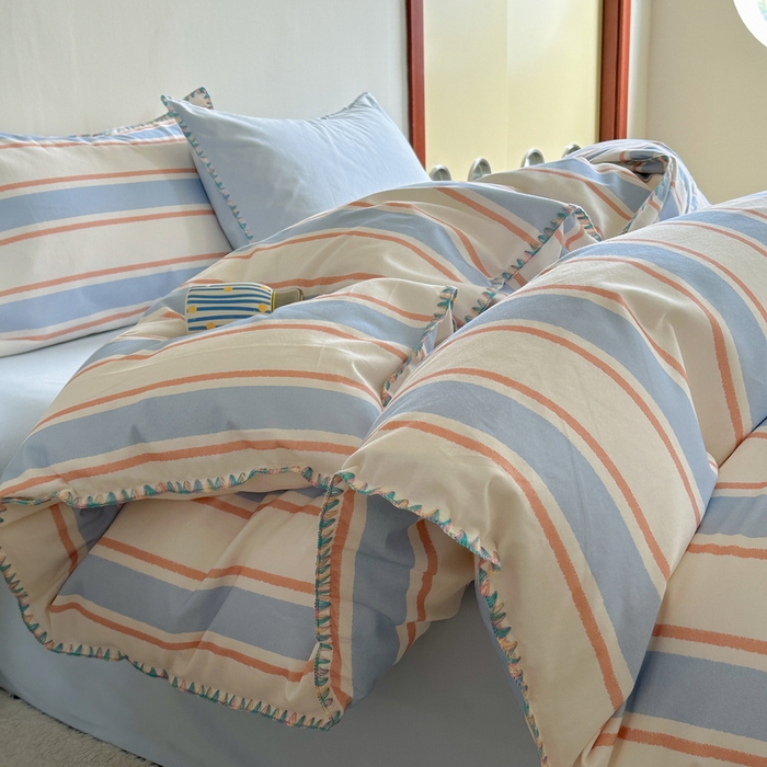 91家纺网 家纺一手货源 找家纺 （总）艾莱家纺 2025新款七彩贝壳全棉加厚超柔磨毛四件套