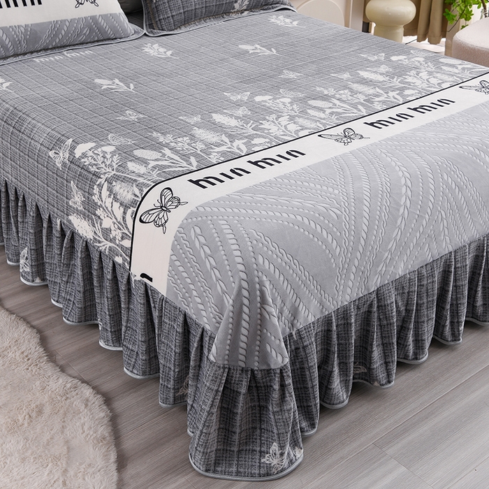 91家纺网 家纺一手货源 找家纺 晚静 2025新款7斤牛奶绒四件套金貂法莱绒床裙款保暖绒三件套 蝶恋花