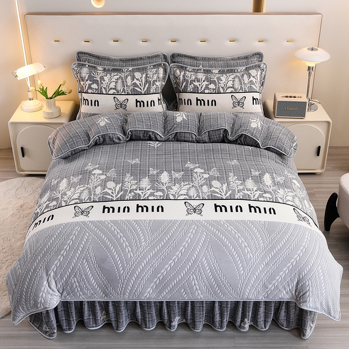 91家纺网 家纺一手货源 找家纺 晚静 2025新款7斤牛奶绒四件套金貂法莱绒床裙款保暖绒三件套 蝶恋花