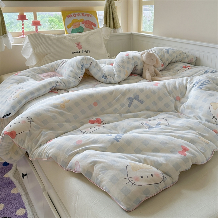 91家纺网 家纺一手货源 找家纺 暖生活 2025新款牛奶针织棉四季被冬被 蓝格凯蒂