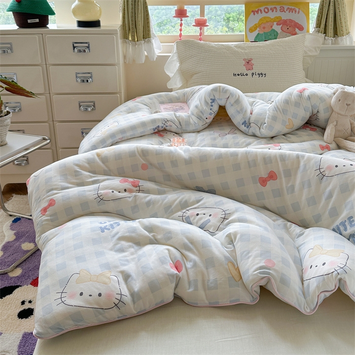 91家纺网 家纺一手货源 找家纺 暖生活 2025新款牛奶针织棉四季被冬被 蓝格凯蒂