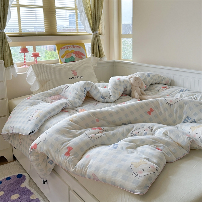 91家纺网 家纺一手货源 找家纺 暖生活 2025新款牛奶针织棉四季被冬被 蓝格凯蒂