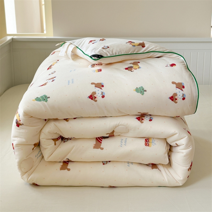 91家纺网 家纺一手货源 找家纺 暖生活 2025新款牛奶针织棉四季被冬被 苹果小狗