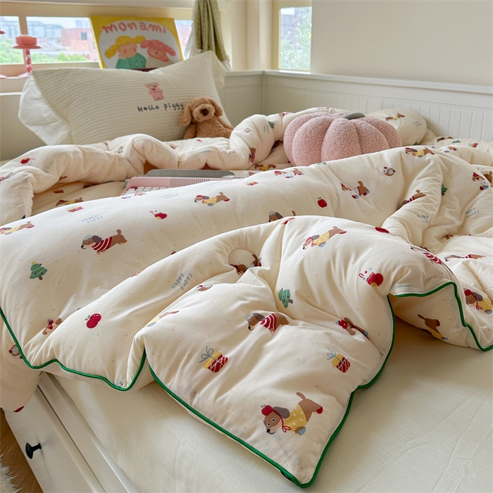 91家纺网 家纺一手货源 找家纺 暖生活 2025新款牛奶针织棉四季被冬被 苹果小狗