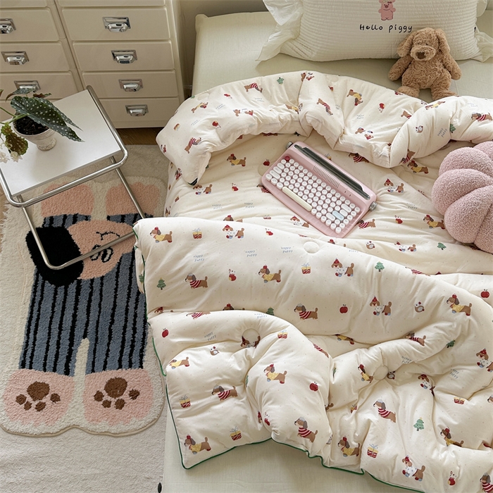 91家纺网 家纺一手货源 找家纺 暖生活 2025新款牛奶针织棉四季被冬被 苹果小狗