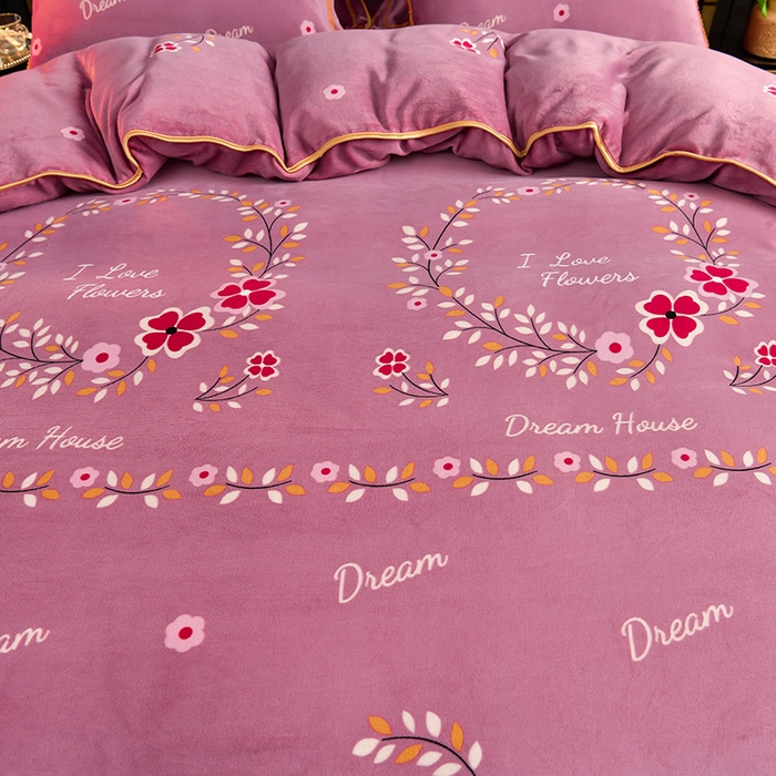 91家纺网 家纺一手货源 找家纺 诺梵家纺 2024新款8.5斤牛奶绒四件套金貂绒法莱绒水晶绒珊瑚绒 向阳花开   粉