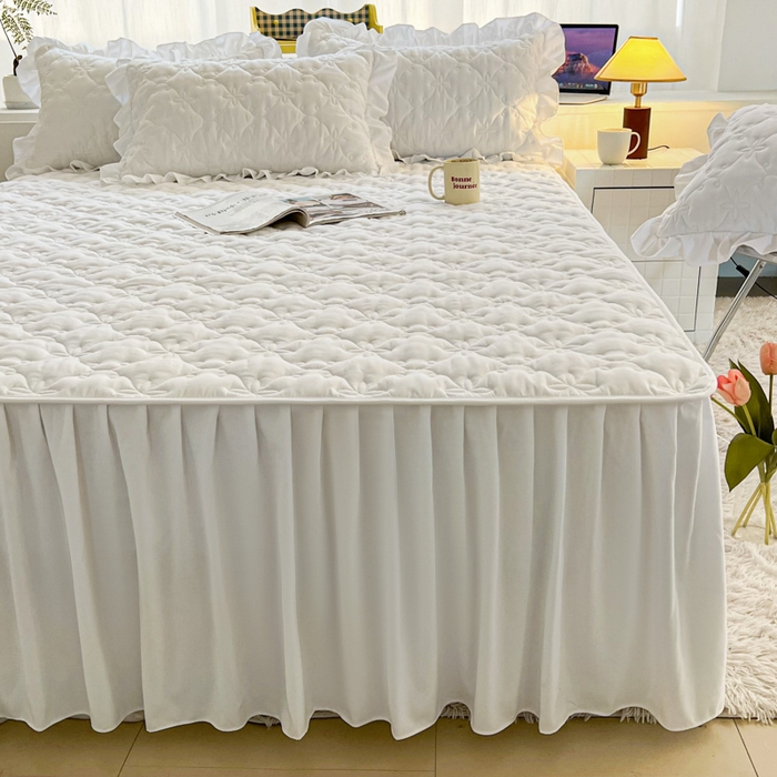 91家纺网 家纺一手货源 找家纺 （总）鼎丰家纺 2025新款纯色高克重水洗棉夹棉床裙-曼可