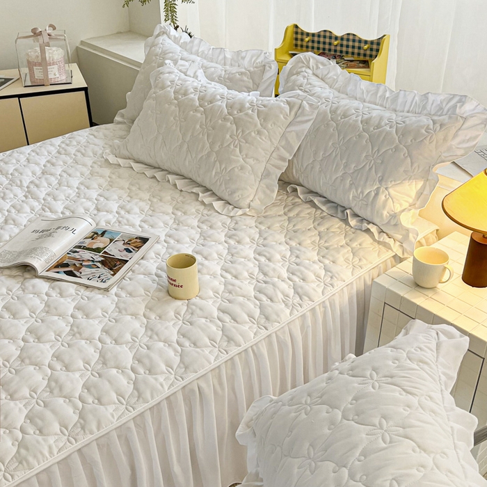 91家纺网 家纺一手货源 找家纺 （总）鼎丰家纺 2025新款纯色高克重水洗棉夹棉床裙-曼可