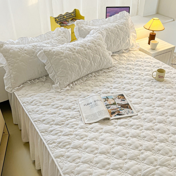 91家纺网 家纺一手货源 找家纺 鼎丰家纺 2025新款纯色高克重夹棉床裙-曼可 曼可-白色