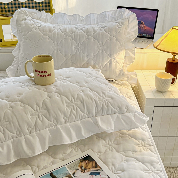 91家纺网 家纺一手货源 找家纺 鼎丰家纺 2025新款纯色高克重夹棉床裙-曼可 曼可-白色