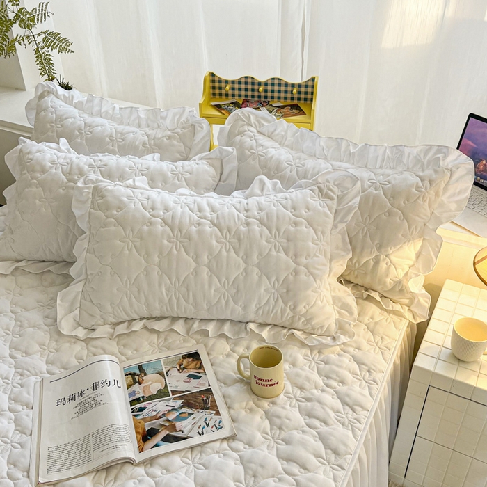 91家纺网 家纺一手货源 找家纺 鼎丰家纺 2025新款纯色高克重夹棉床裙-曼可 曼可-白色