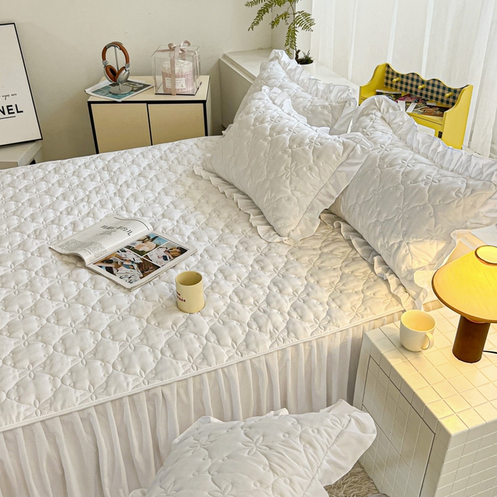 91家纺网 家纺一手货源 找家纺 鼎丰家纺 2025新款纯色高克重夹棉床裙-曼可 曼可-白色