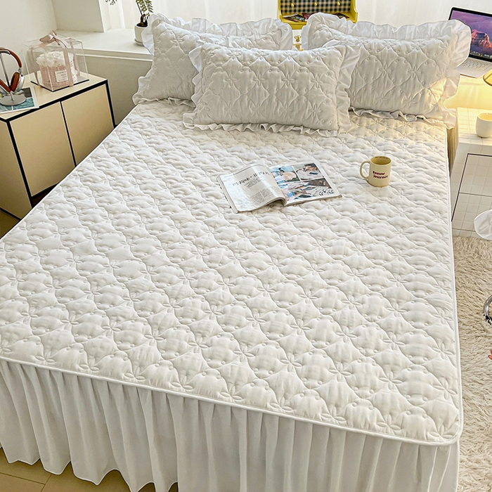 91家纺网 家纺一手货源 找家纺 鼎丰家纺 2025新款纯色高克重夹棉床裙-曼可 曼可-白色