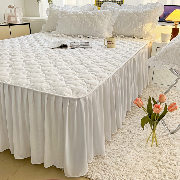 91家纺网 家纺一手货源 找家纺 鼎丰家纺 2025新款纯色高克重夹棉床裙-曼可 曼可-白色