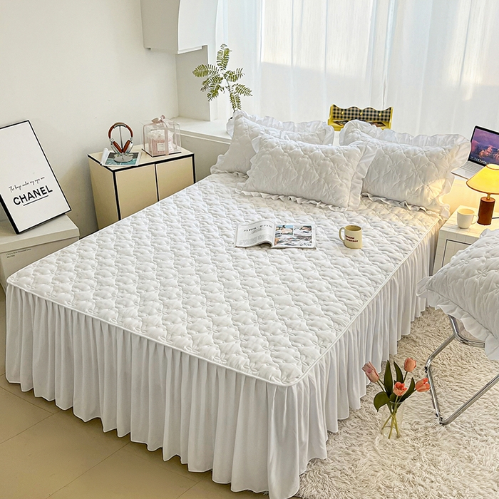 91家纺网 家纺一手货源 找家纺 鼎丰家纺 2025新款纯色高克重夹棉床裙-曼可 曼可-白色