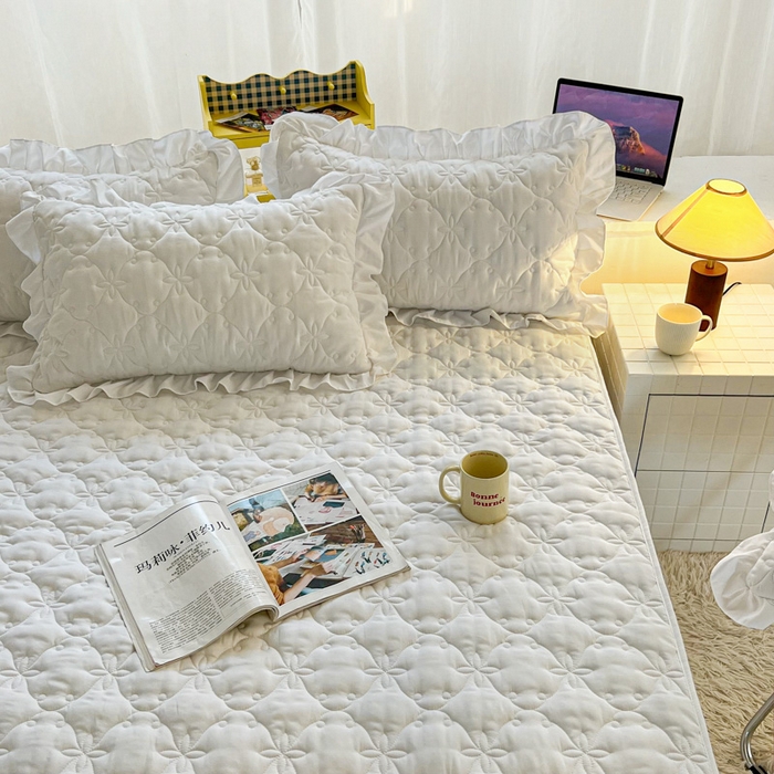 91家纺网 家纺一手货源 找家纺 鼎丰家纺 2025新款纯色高克重夹棉床裙-曼可 曼可-白色