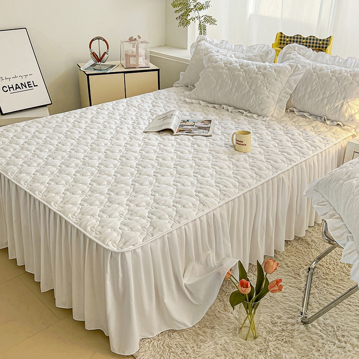 91家纺网 家纺一手货源 找家纺 鼎丰家纺 2025新款纯色高克重夹棉床裙-曼可 曼可-白色