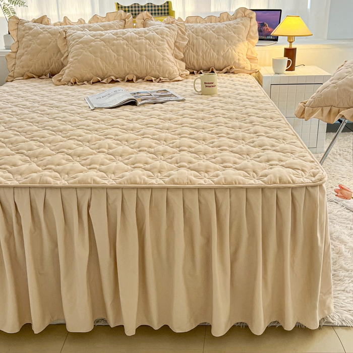 91家纺网 家纺一手货源 找家纺 鼎丰家纺 2025新款纯色高克重水洗棉夹棉床裙-曼可 曼可-卡其