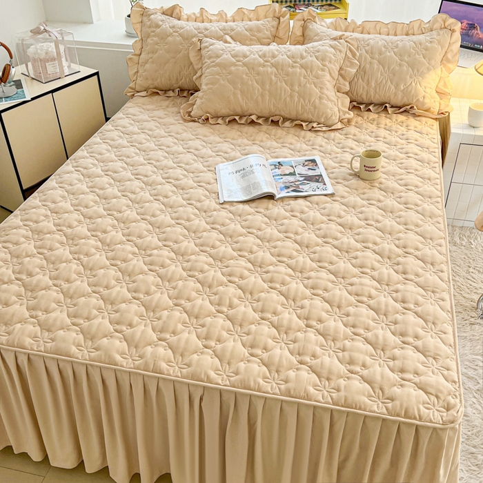 91家纺网 家纺一手货源 找家纺 鼎丰家纺 2025新款纯色高克重水洗棉夹棉床裙-曼可 曼可-卡其