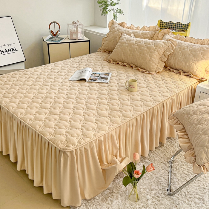 91家纺网 家纺一手货源 找家纺 鼎丰家纺 2025新款纯色高克重水洗棉夹棉床裙-曼可 曼可-卡其