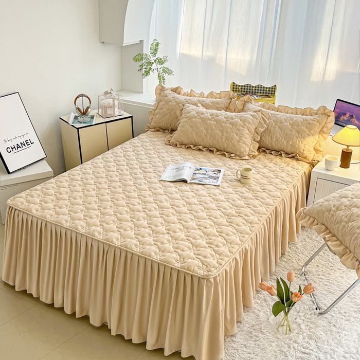 91家纺网 家纺一手货源 找家纺 鼎丰家纺 2025新款纯色高克重水洗棉夹棉床裙-曼可 曼可-卡其