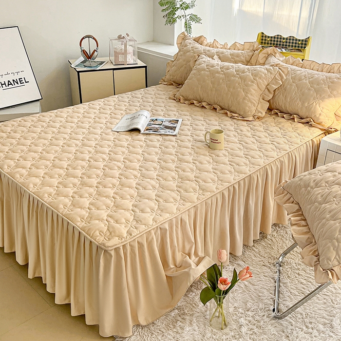 91家纺网 家纺一手货源 找家纺 鼎丰家纺 2025新款纯色高克重水洗棉夹棉床裙-曼可 曼可-卡其