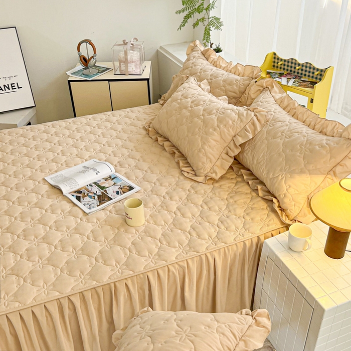 91家纺网 家纺一手货源 找家纺 鼎丰家纺 2025新款纯色高克重水洗棉夹棉床裙-曼可 曼可-卡其