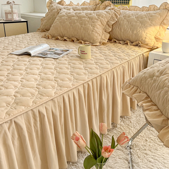 91家纺网 家纺一手货源 找家纺 鼎丰家纺 2025新款纯色高克重水洗棉夹棉床裙-曼可 曼可-卡其