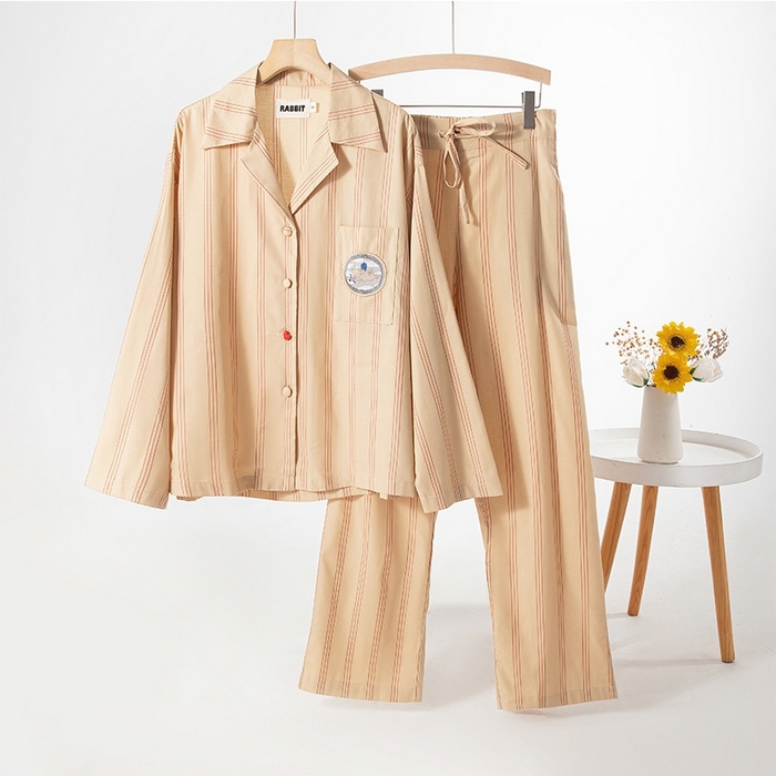 91家纺网 家纺一手货源 找家纺 （总）观月轩家纺 2025新款天丝棉情侣款长袖长裤套装-灰驼