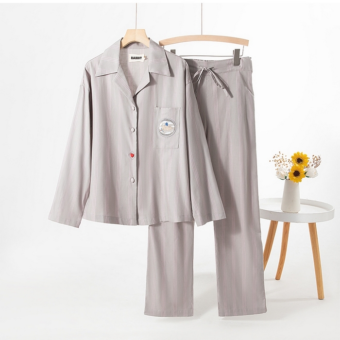 观月轩家纺 2025新款天丝棉情侣款长袖长裤套装-灰驼 灰色