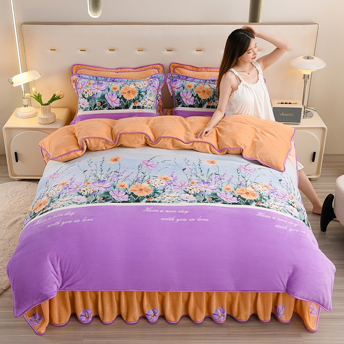 91家纺网 家纺一手货源 找家纺 晚静 2025新牛奶绒印花单被套法莱绒金貂被套单件180克全尺寸被套 花香