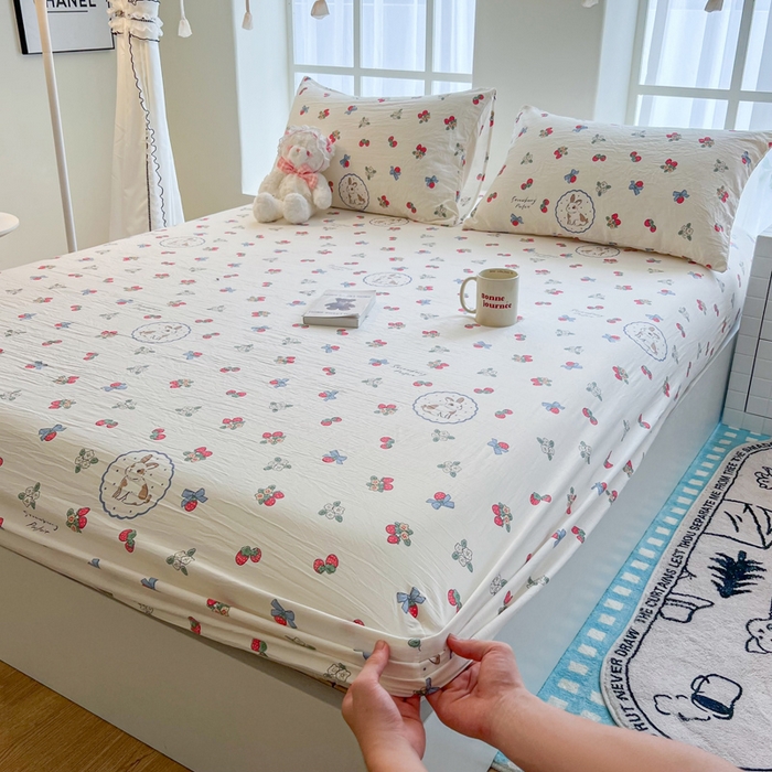 91家纺网 家纺一手货源 找家纺 鼎丰家纺 2025新款90克超柔软糯印花单床笠系列 圆圆兔