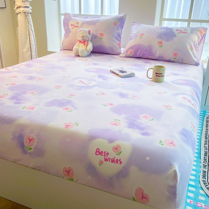 91家纺网 家纺一手货源 找家纺 鼎丰家纺 2025新款90克超柔软糯印花单床笠系列 几多烂漫-紫