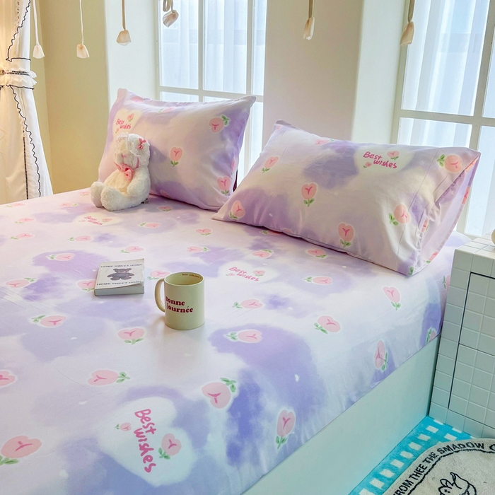 91家纺网 家纺一手货源 找家纺 鼎丰家纺 2025新款90克超柔软糯印花单床笠系列 几多烂漫-紫