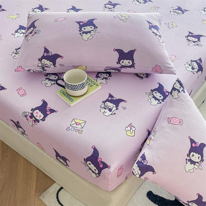 91家纺网 家纺一手货源 找家纺 鼎丰家纺 2025新款90克超柔软糯印花单床笠系列 甜心库洛米