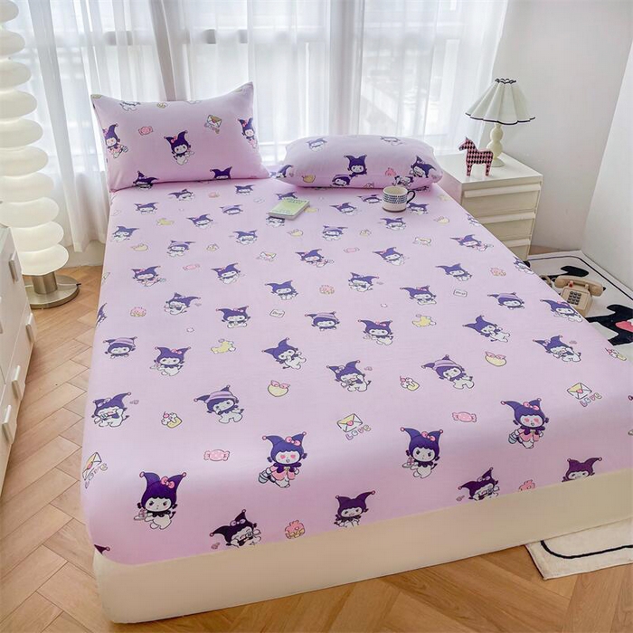 91家纺网 家纺一手货源 找家纺 鼎丰家纺 2025新款90克超柔软糯印花单床笠系列 甜心库洛米