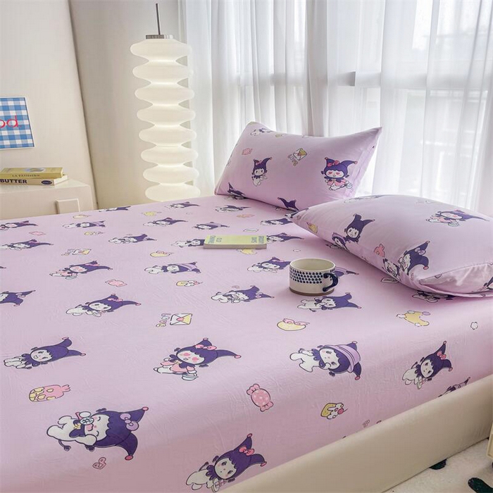 91家纺网 家纺一手货源 找家纺 鼎丰家纺 2025新款90克超柔软糯印花单床笠系列 甜心库洛米