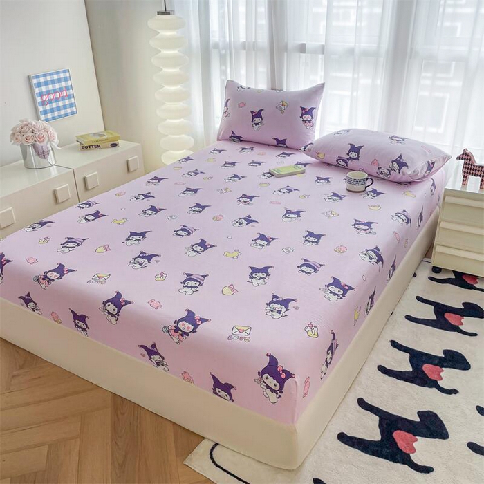 91家纺网 家纺一手货源 找家纺 鼎丰家纺 2025新款90克超柔软糯印花单床笠系列 甜心库洛米