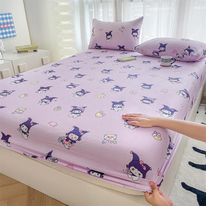 91家纺网 家纺一手货源 找家纺 鼎丰家纺 2025新款90克超柔软糯印花单床笠系列 甜心库洛米