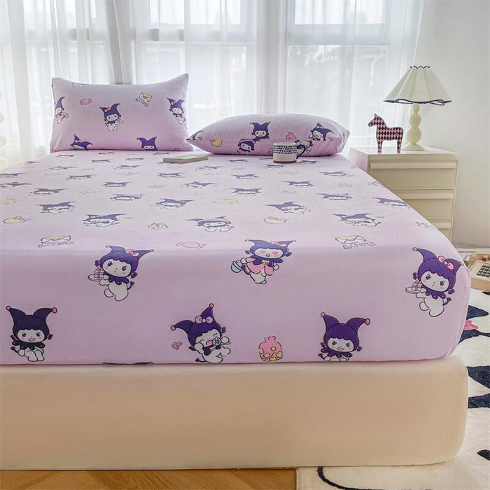 91家纺网 家纺一手货源 找家纺 鼎丰家纺 2025新款90克超柔软糯印花单床笠系列 甜心库洛米