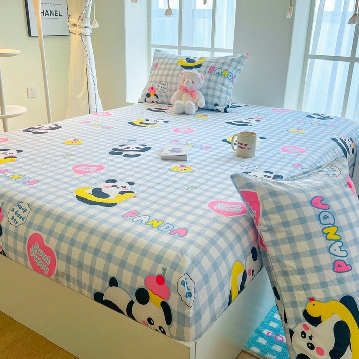 91家纺网 家纺一手货源 找家纺 鼎丰家纺 2025新款90克超柔软糯印花单床笠系列 自由熊猫