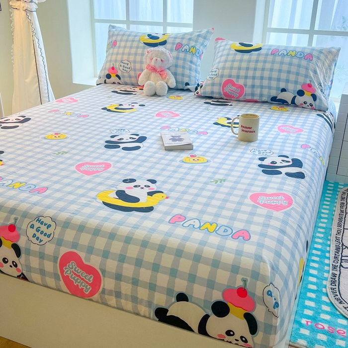 91家纺网 家纺一手货源 找家纺 鼎丰家纺 2025新款90克超柔软糯印花单床笠系列 自由熊猫