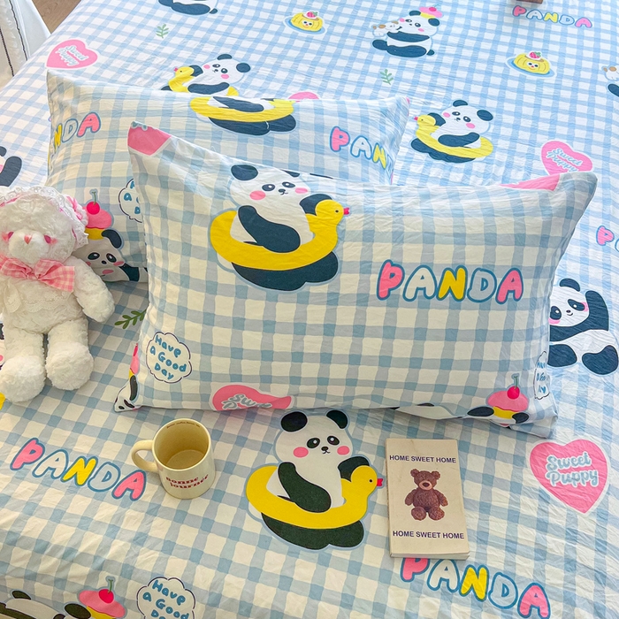 91家纺网 家纺一手货源 找家纺 鼎丰家纺 2025新款90克超柔软糯印花单床笠系列 自由熊猫