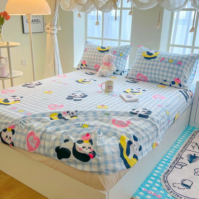 91家纺网 家纺一手货源 找家纺 鼎丰家纺 2025新款90克超柔软糯印花单床笠系列 自由熊猫