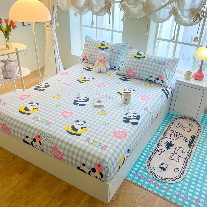 91家纺网 家纺一手货源 找家纺 鼎丰家纺 2025新款90克超柔软糯印花单床笠系列 自由熊猫