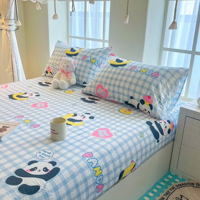 91家纺网 家纺一手货源 找家纺 鼎丰家纺 2025新款90克超柔软糯印花单床笠系列 自由熊猫