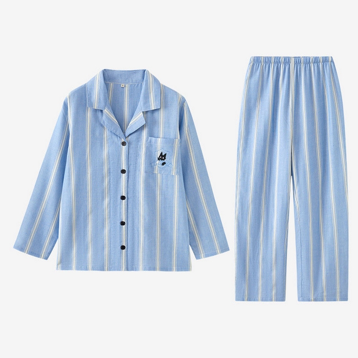 91家纺网 家纺一手货源 找家纺 观月轩家纺 2025新款天丝棉情侣款长袖长裤套装-黑豹 黑豹-蓝色