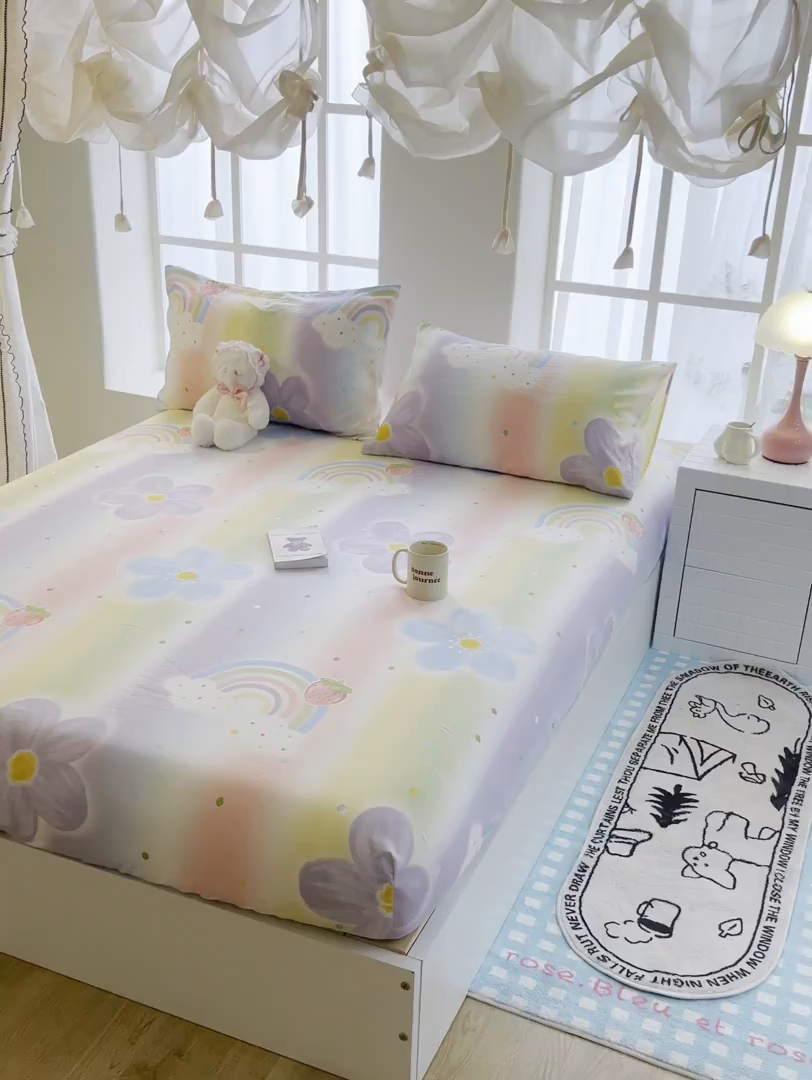 91家纺网 家纺一手货源 找家纺 鼎丰家纺 2025新款90克超柔软糯印花单床笠系列 心动天空